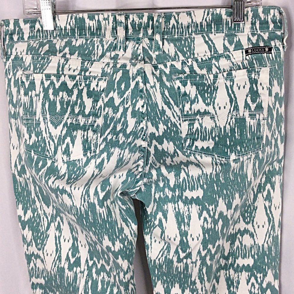 Lucky Brand Womens Charlie Skinny Jeans Size 10/30 Teal Green Aztec Boho Printed